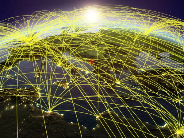 国際的なネットワーク通信 旅行および接続を表す夜明けの間に地球上のモンテネグロ イラスト Nasa から提供されたこのイメージの要素 — ストック写真
