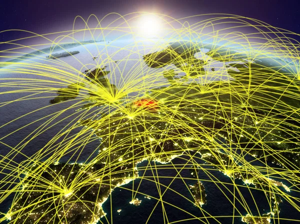 Belgia Planecie Ziemi Podczas Świtu Międzynarodowej Sieci Komunikacji Podróży Połączeń — Zdjęcie stockowe
