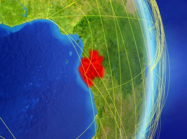 Gabon gezegen Planet Earth ile ağ. Bağlantı, seyahat ve iletişim kavramı. 3D çizim. Nasa tarafından döşenmiş bu görüntü unsurları.