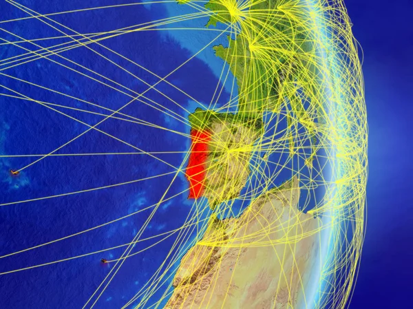 Portugal Auf Dem Planeten Erde Mit Netzwerk Konzept Von Konnektivität — Stockfoto