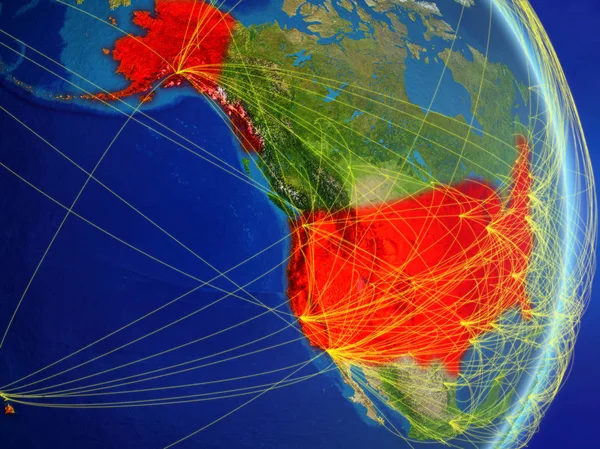 在行星地球上的 Usa 与网络 旅行和通信的概念 美国宇航局提供的这张图片的元素 — 图库照片