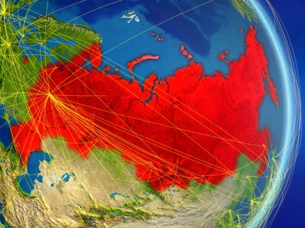네트워크에 러시아입니다 통신의 개념입니다 그림입니다 Nasa에서 하는이 이미지의 — 스톡 사진