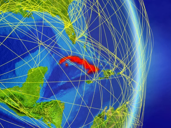 Kuba Auf Dem Planeten Erde Mit Netzwerk Konzept Von Konnektivität — Stockfoto