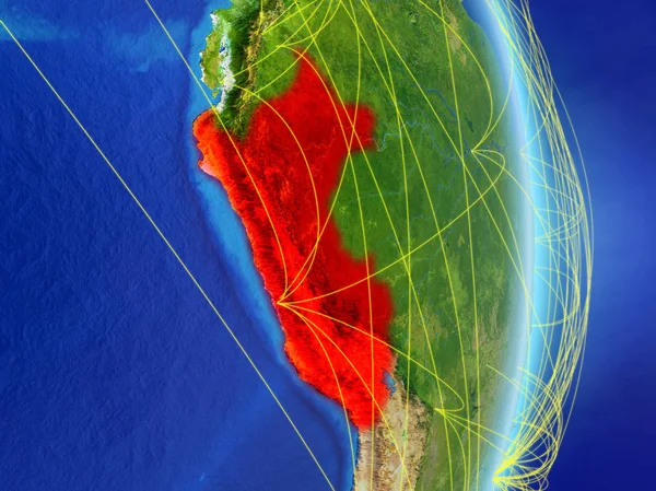 Peru Auf Dem Planeten Erde Mit Netzwerk Konzept Von Konnektivität — Stockfoto