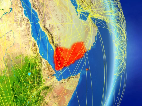 Yemen Planeta Planeta Tierra Con Red Concepto Conectividad Viajes Comunicación —  Fotos de Stock