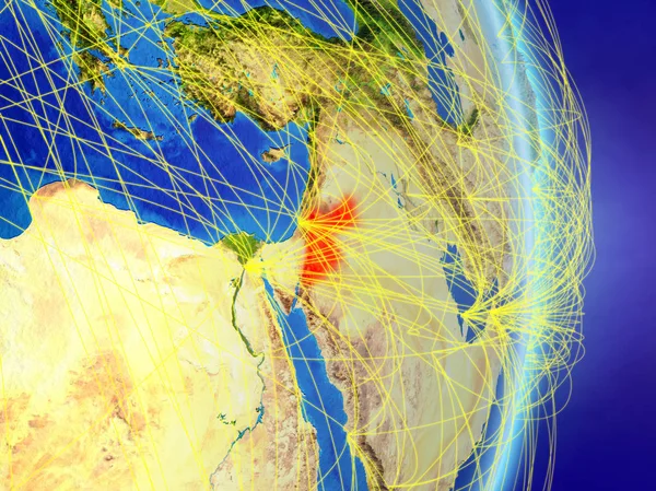 Jordanië Planeetaarde Met Netwerk Concept Van Connectiviteit Reizen Communicatie Illustratie — Stockfoto