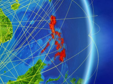 Filipinler gezegen Planet Earth ile ağ. Bağlantı, seyahat ve iletişim kavramı. 3D çizim. Nasa tarafından döşenmiş bu görüntü unsurları.