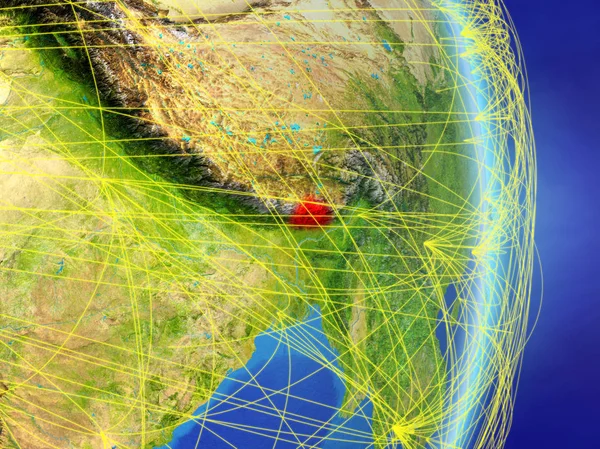 Bhutan Auf Dem Planeten Erde Mit Netzwerk Konzept Von Konnektivität — Stockfoto