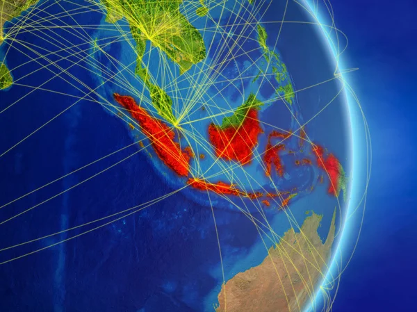 ネットワークと惑星地球のインドネシア 旅行およびコミュニケーションの概念 イラスト Nasa から提供されたこのイメージの要素 — ストック写真