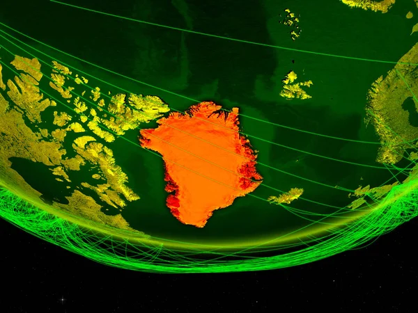 Groenland Sur Modèle Vert Planète Terre Avec Réseau Représentant Ère — Photo