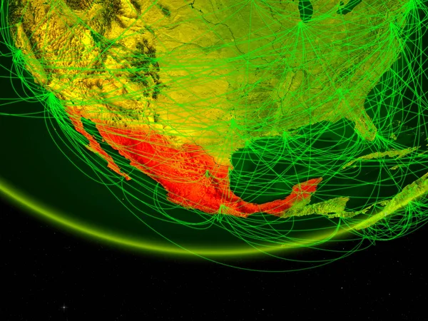 México Modelo Verde Del Planeta Tierra Con Red Que Representa —  Fotos de Stock