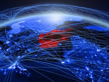 Afganistan Uluslararası ağ iletişim, seyahat ve bağlantıları temsil eden mavi dijital Planet Earth. 3D çizim. Nasa tarafından döşenmiş bu görüntü unsurları.