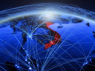 Vietnam uluslararası ağ iletişim, seyahat ve bağlantıları temsil eden mavi dijital Planet Earth. 3D çizim. Nasa tarafından döşenmiş bu görüntü unsurları.