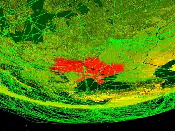 Ukraine Sur Modèle Vert Planète Terre Avec Réseau Représentant Ère — Photo