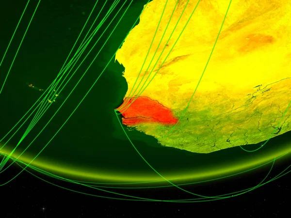 Senegal Modelo Verde Del Planeta Tierra Con Red Que Representa —  Fotos de Stock