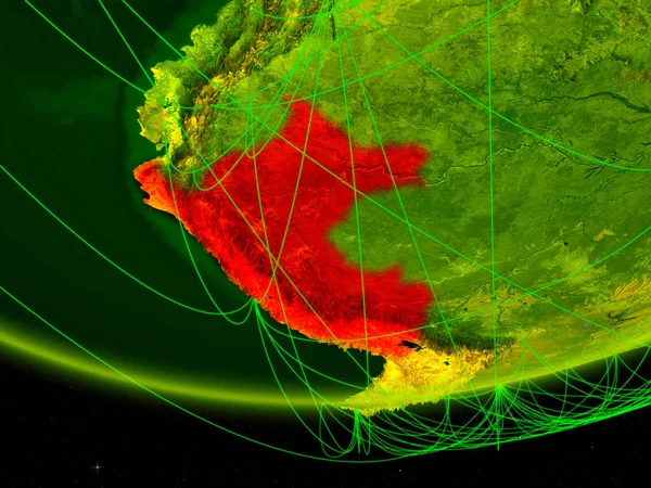 デジタル時代 旅行およびコミュニケーションを表すネットワークと地球の緑のモデルにペルー イラスト Nasa から提供されたこのイメージの要素 — ストック写真