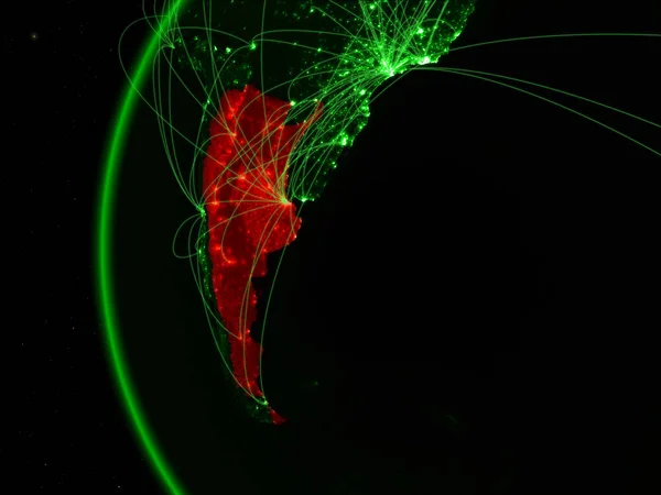 国際的なネットワークと地球の緑のモデル上の領域からアルゼンチン グリーン通信または旅行のコンセプトです イラスト Nasa から提供されたこのイメージの要素 — ストック写真