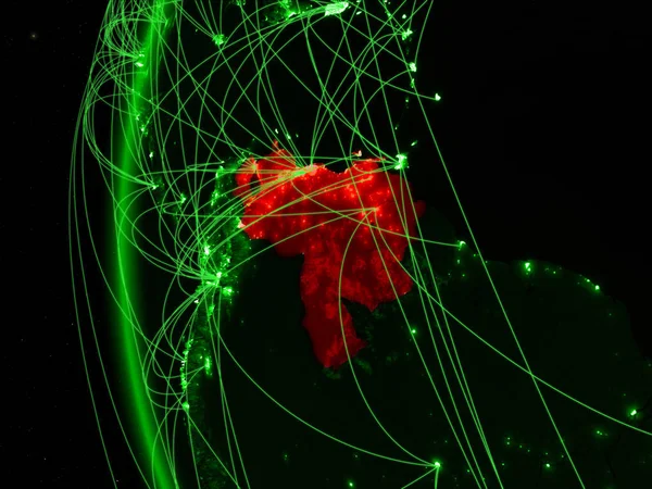 Venezuela from space on green model of Earth with international networks. Concept of green communication or travel. 3D illustration. Elements of this image furnished by NASA.