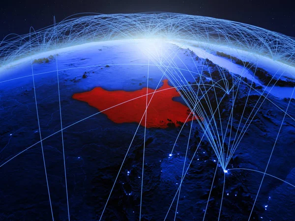南スーダン国際と青いデジタル惑星地球上ネットワーク通信 旅行および接続を表す イラスト Nasa から提供されたこのイメージの要素 — ストック写真