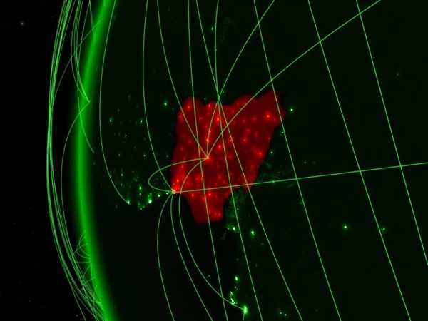 Nigeria Vanuit Ruimte Groene Model Van Aarde Met Internationale Netwerken — Stockfoto