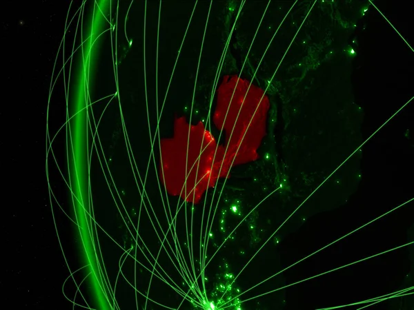 Zâmbia Espaço Modelo Verde Terra Com Redes Internacionais Conceito Comunicação — Fotografia de Stock