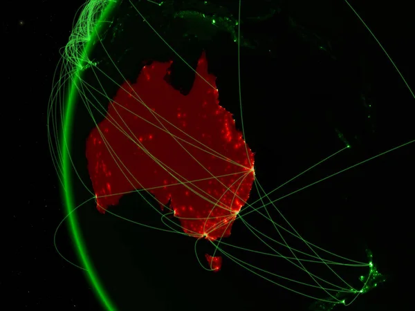 Australia from space on green model of Earth with international networks. Concept of green communication or travel. 3D illustration. Elements of this image furnished by NASA.