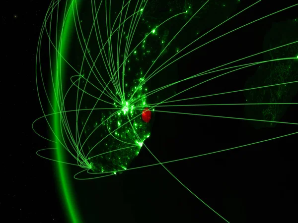 eSwatini from space on green model of Earth with international networks. Concept of green communication or travel. 3D illustration. Elements of this image furnished by NASA.