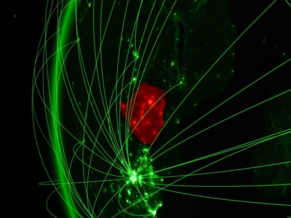 Zimbabwe from space on green model of Earth with international networks. Concept of green communication or travel. 3D illustration. Elements of this image furnished by NASA.