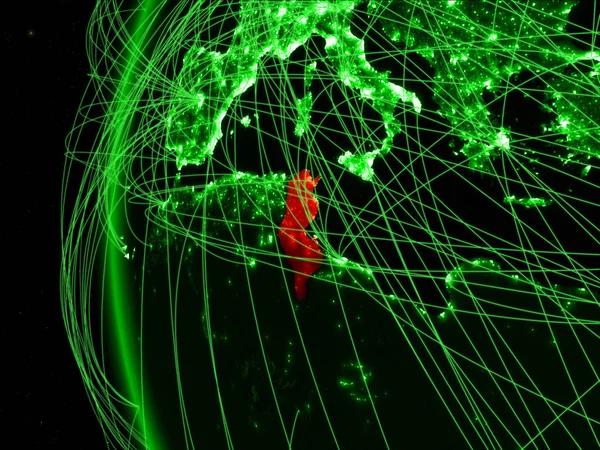 国際的なネットワークと地球の緑のモデル上の領域からチュニジア グリーン通信または旅行のコンセプトです イラスト Nasa から提供されたこのイメージの要素 — ストック写真