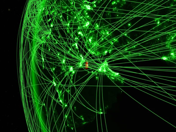 Catar Espaço Modelo Verde Terra Com Redes Internacionais Conceito Comunicação — Fotografia de Stock