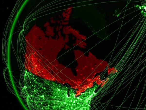 Kanada Från Rymden Grön Modell Jorden Med Internationella Nätverk Begreppet — Stockfoto