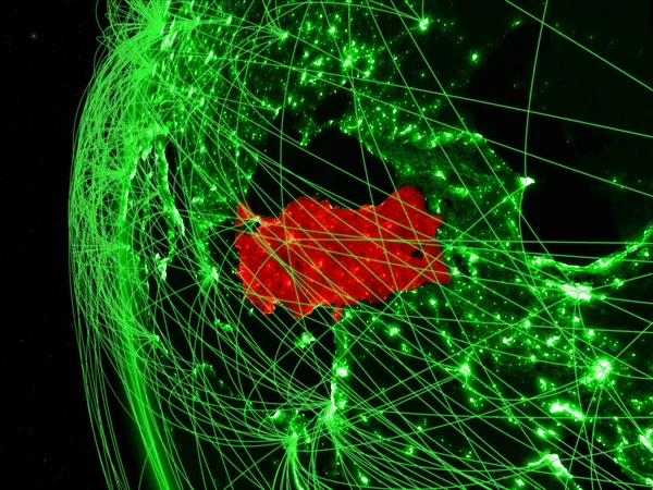 国際的なネットワークと地球の緑のモデル上の領域からトルコ グリーン通信または旅行のコンセプトです イラスト Nasa から提供されたこのイメージの要素 — ストック写真