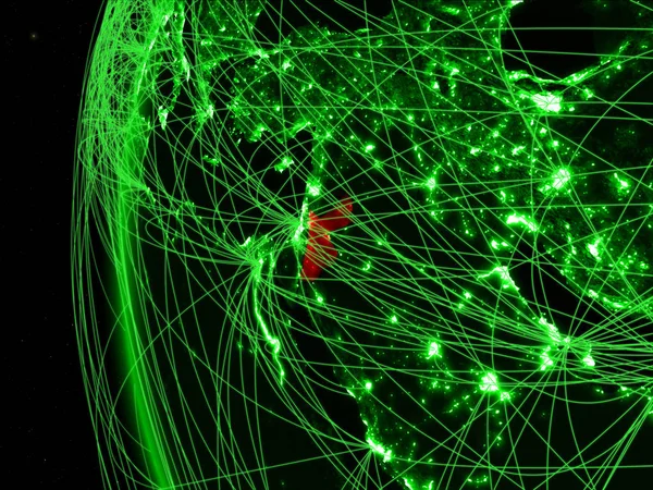 Jordânia Espaço Modelo Verde Terra Com Redes Internacionais Conceito Comunicação — Fotografia de Stock