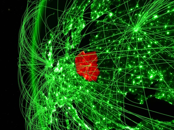 Polonia Desde Espacio Modelo Verde Tierra Con Redes Internacionales Concepto —  Fotos de Stock