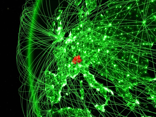 Suíça Partir Espaço Modelo Verde Terra Com Redes Internacionais Conceito — Fotografia de Stock