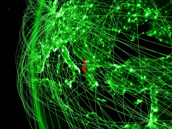 Albanië Vanuit Ruimte Groene Model Van Aarde Met Internationale Netwerken — Stockfoto