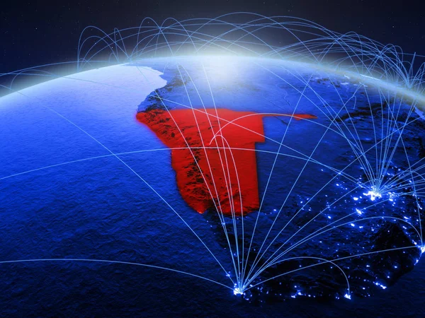 Namíbia Planeta Digital Azul Terra Com Rede Internacional Representando Comunicação — Fotografia de Stock