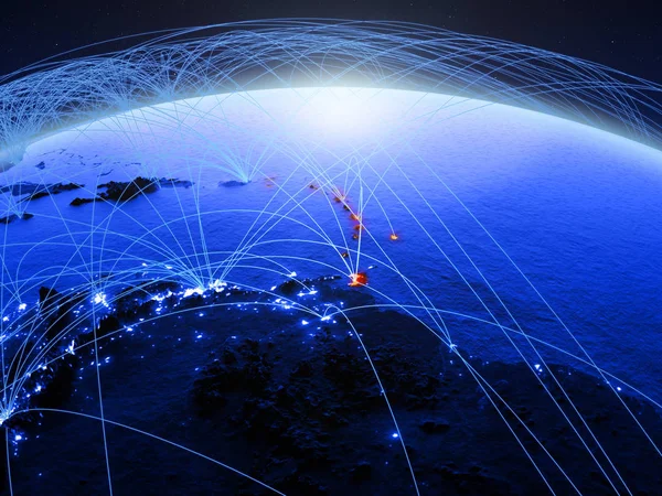 Карибский Бассейн Голубой Цифровой Планете Земля Международной Сетью Представляющей Связь — стоковое фото