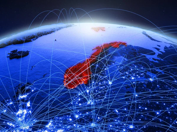 Norwegia Niebieski Cyfrowy Ziemi Międzynarodowej Sieci Komunikacji Podróży Połączeń Ilustracja — Zdjęcie stockowe