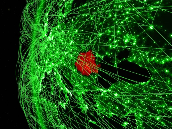 国際的なネットワークと地球の緑のモデル上の領域からルーマニア グリーン通信または旅行のコンセプトです イラスト Nasa から提供されたこのイメージの要素 — ストック写真