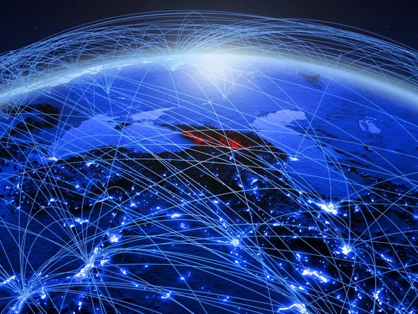 Γεωργία Μπλε Ψηφιακό Πλανήτη Διεθνές Δίκτυο Που Αντιπροσωπεύει Την Επικοινωνία — Φωτογραφία Αρχείου