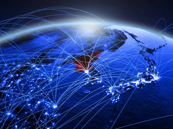 Nordkorea Blå Digital Planeten Jorden Med Internationella Nätverk Som Representerar — Stockfoto