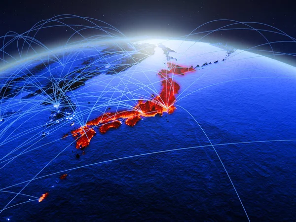 Japan Blå Digital Planeten Jorden Med Internationella Nätverk Som Representerar — Stockfoto