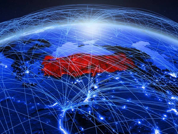Turcja Niebieski Cyfrowy Ziemi Międzynarodowej Sieci Komunikacji Podróży Połączeń Ilustracja — Zdjęcie stockowe