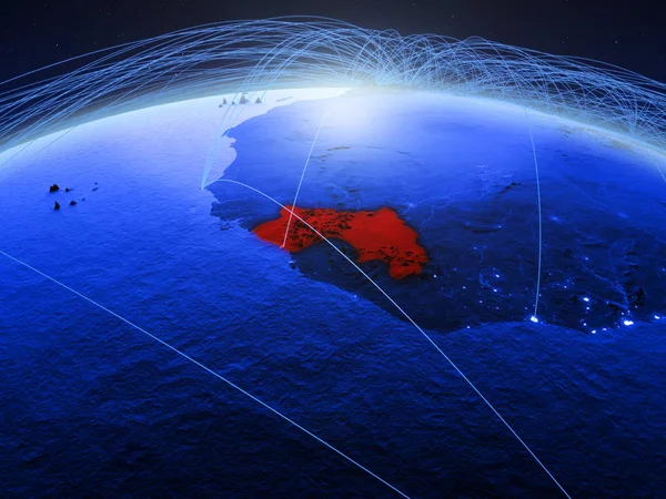 Guiné Azul Planeta Digital Terra Com Rede Internacional Representando Comunicação — Fotografia de Stock