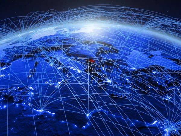 Kosovo Auf Dem Blauen Digitalen Planeten Erde Mit Internationalem Netzwerk — Stockfoto