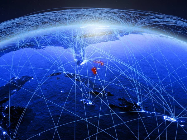 Bahamas Planeta Azul Digital Terra Com Rede Internacional Representando Comunicação — Fotografia de Stock