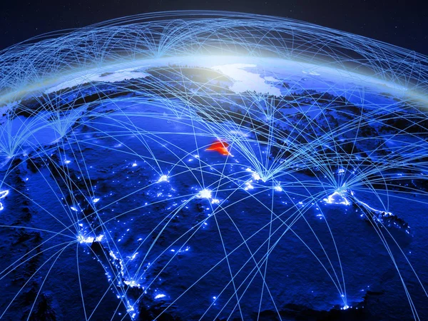 Kuwejt Niebieski Cyfrowy Ziemi Międzynarodowej Sieci Komunikacji Podróży Połączeń Ilustracja — Zdjęcie stockowe