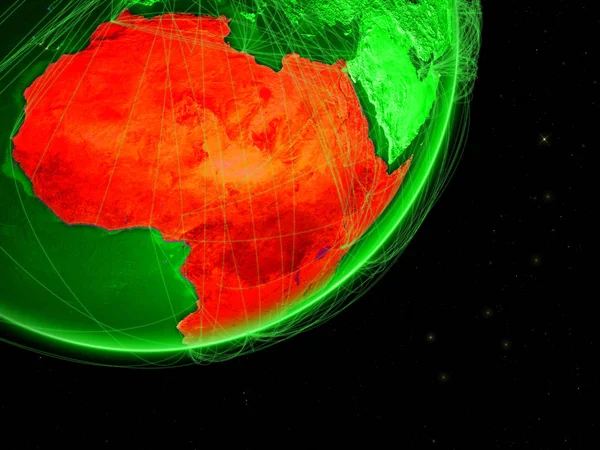 緑の地球ネットワークのアフリカ 接続の概念 航空交通 インターネットまたは通信があります イラスト Nasa から提供されたこのイメージの要素 — ストック写真