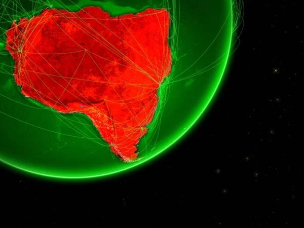 Южная Америка Зеленой Земле Сетью Концепция Связи Представлять Собой Воздушный — стоковое фото